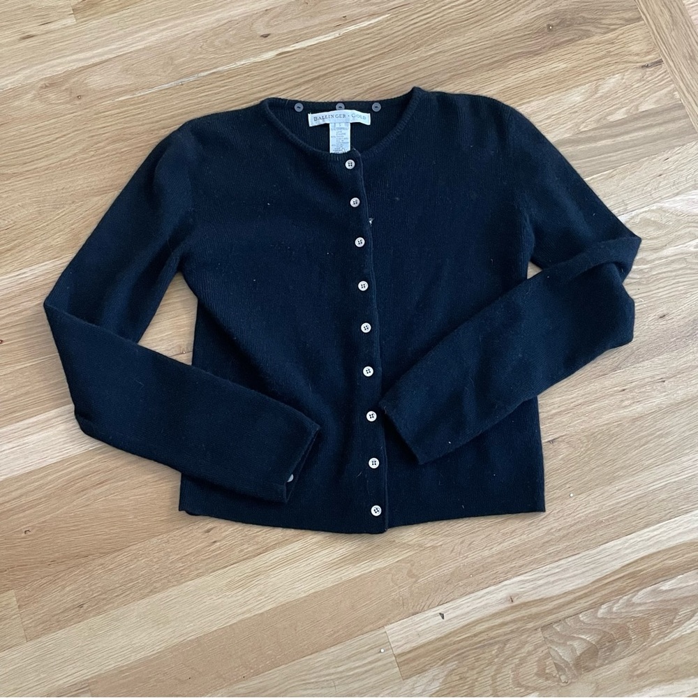 BALLINGER GOLD Lambswool Bland Black Cardigan ~ Sweater Size S - Picture 2 of 6